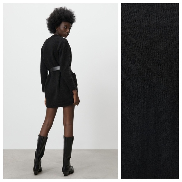 NWT. Zara Black Midi Knit Open Front Cardigan. Size M. - Picture 3 of 9